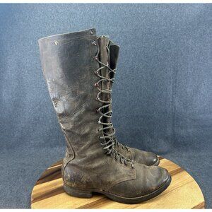 Military WWII Era Knee Height Lace Up Boots With Hobnail Soles & Heels Sz 7.5